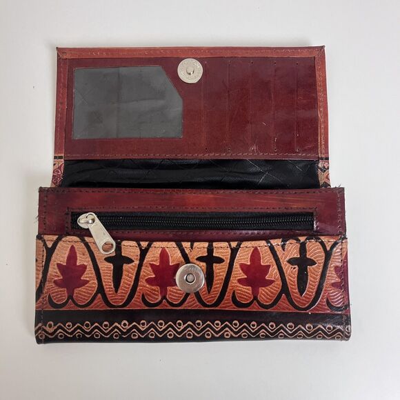 Shantiniketan Wallet Womens Leather Embossed Boho Desert Camel Safari Indian - Picture 3 of 12